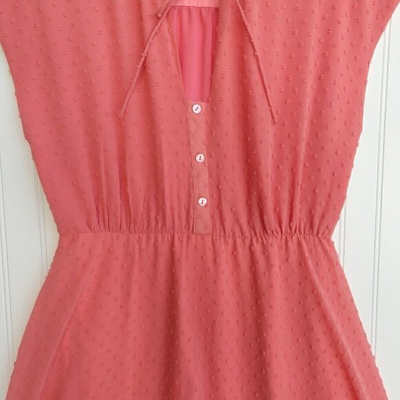 Erin by Erin Fetherston Pink Swiss Dot Dress Size 2 Fit & Flare Tie Neck Ruffle - Picture 5 of 10